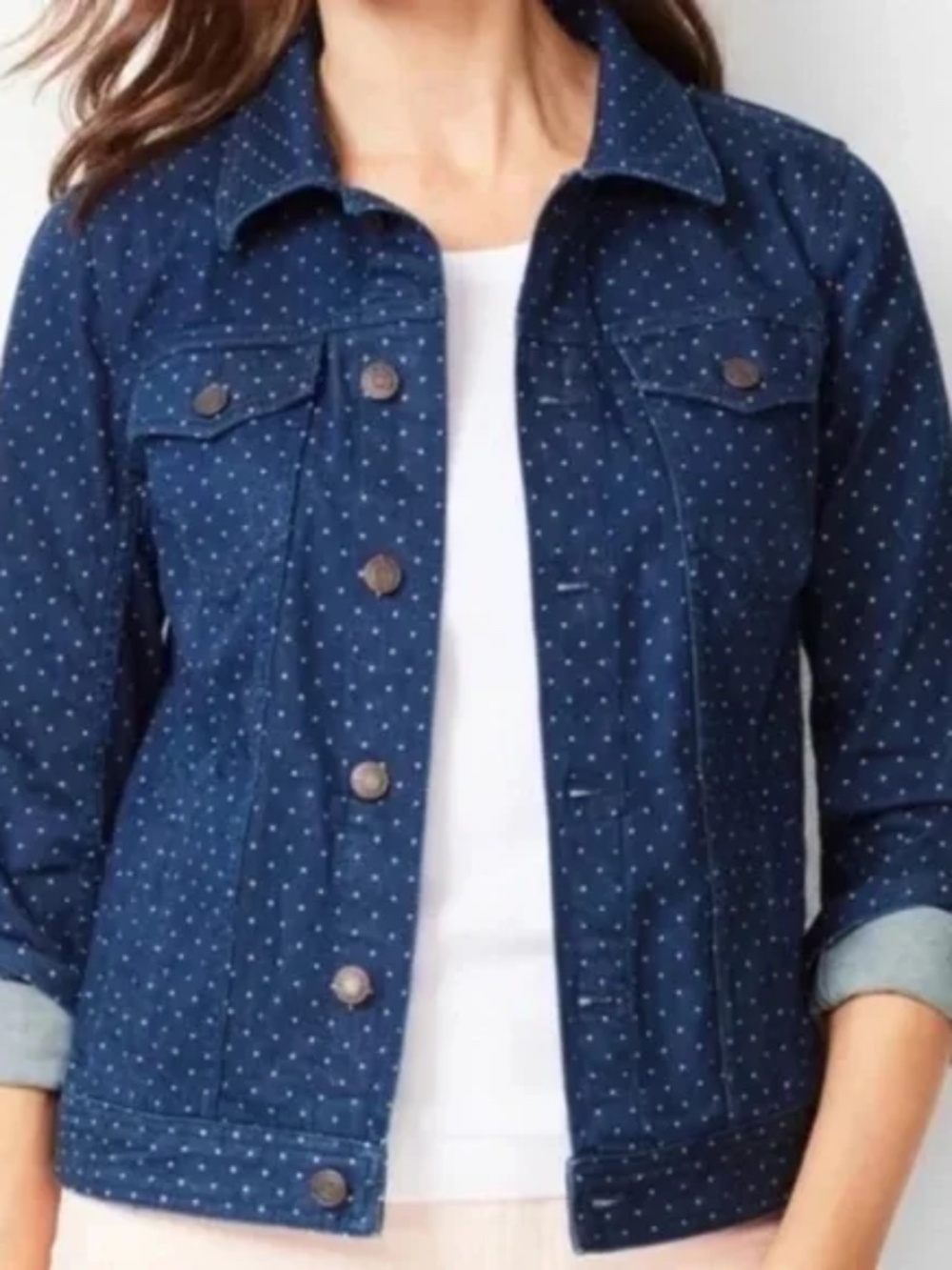 Talbots Denim Jacket with white polka dots